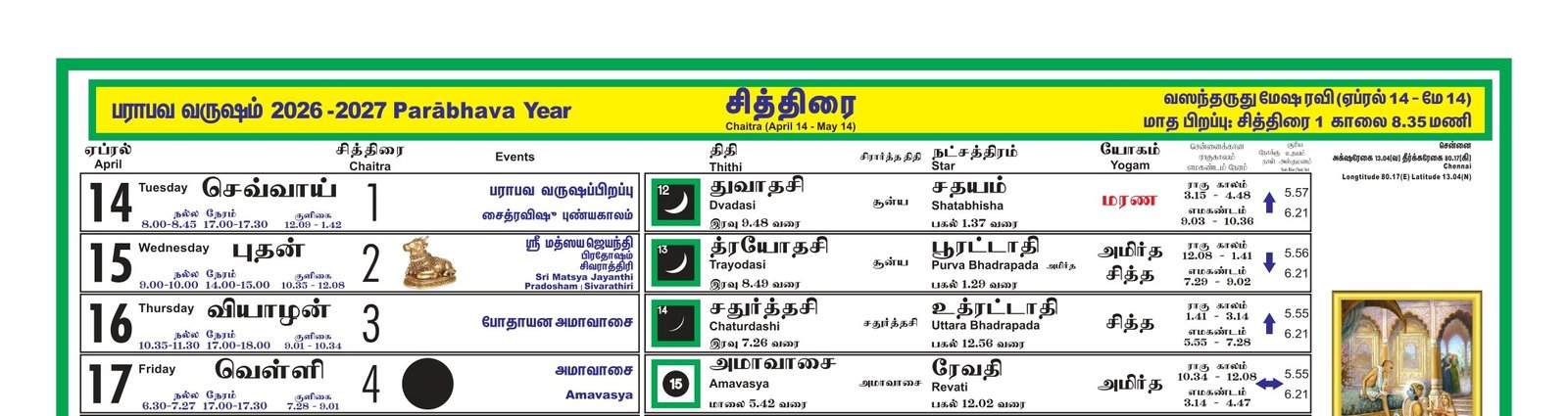 Tamil Calendar in Home